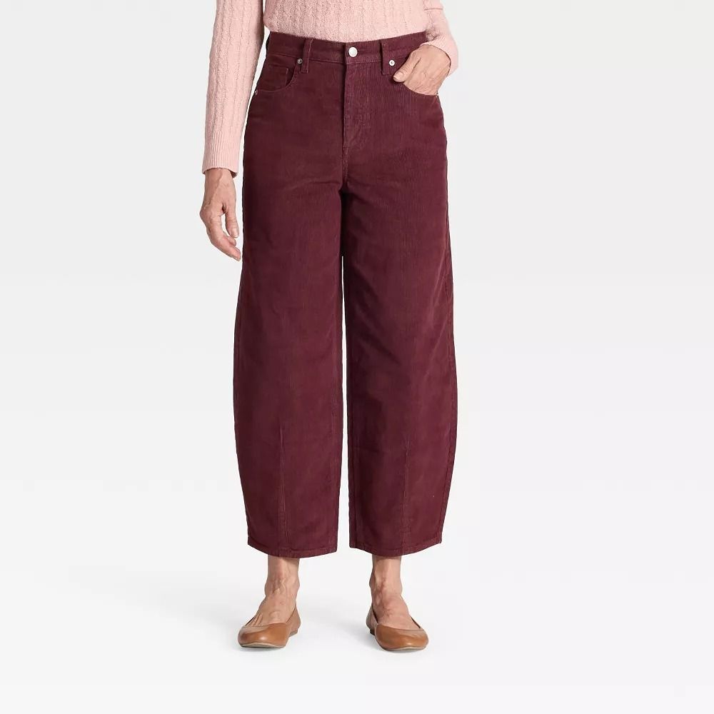 Women's High-Rise Corduroy Barrel Jeans - Universal Thread Burgundy 12